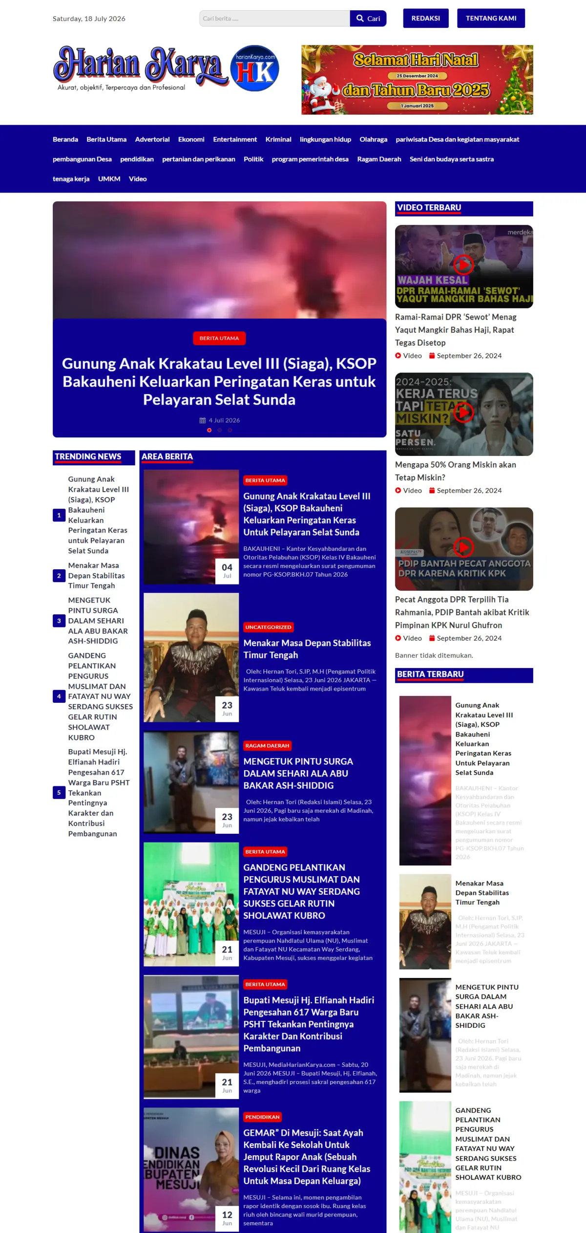 Tampilan website Media Harian Karya